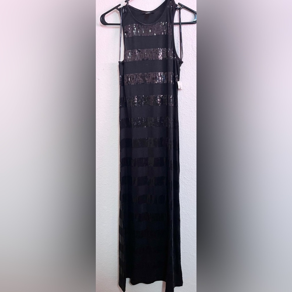 NWT FOREVER 21 Black & Sequin Horizontal Stripe Knit Tank Maxi Dress Size Small